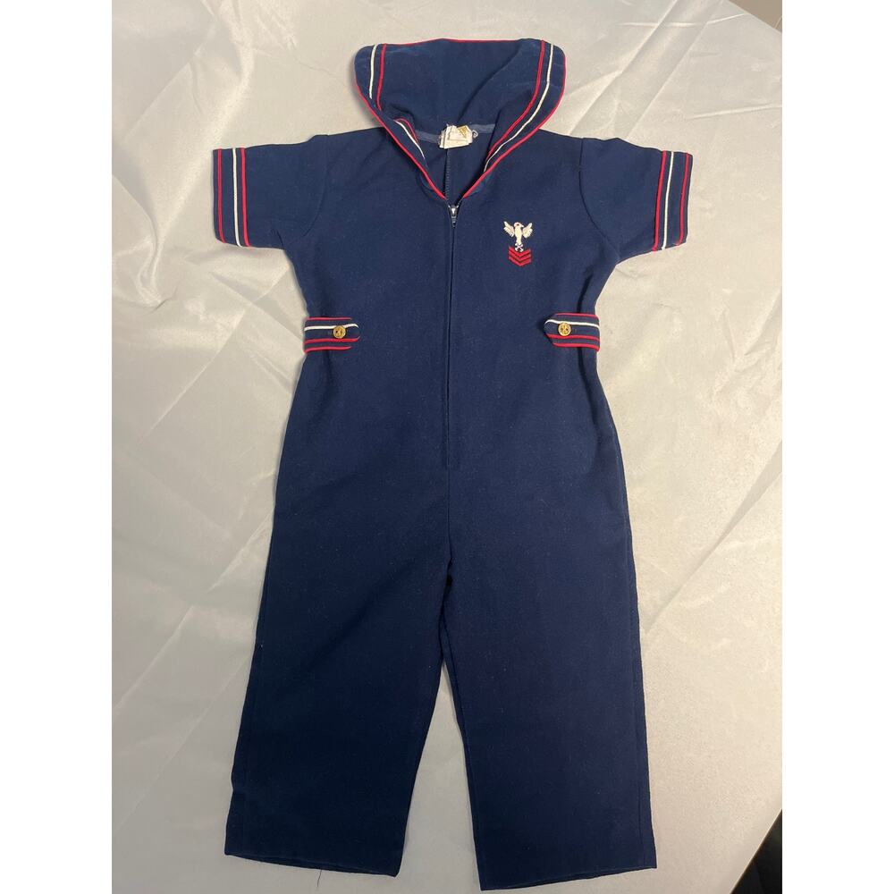 Vintage Sailor Suit - Navy Blue with Red and White Trim Little Bitty Size 3T
